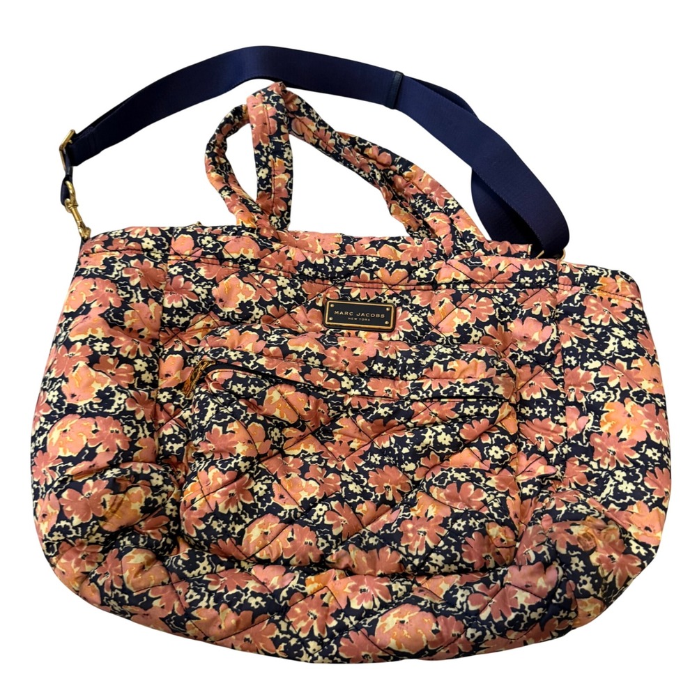 Marc Jacobs Pretty Nylon Quilted Floral Crossbody Tote Bag Pink Navy Y2K 2010s